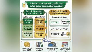 الشهادة البلاتينية من البنك الأهلي المصري.. قارن بين العائد الثابت والمتدرج لمدة 3 سنوات