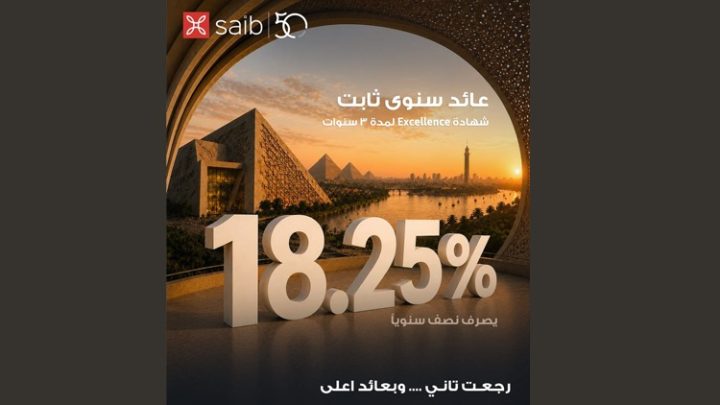 بنك saib يرفع العائد السنوي على شهادة «Excellence» الثلاثية ذات العائد الثابت إلى 18.25%